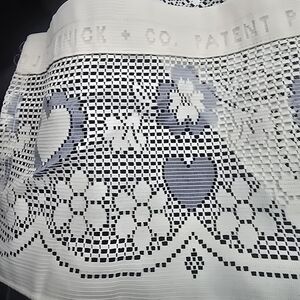 Vintage Blue Heart Floral Lace Window Valance Cottage Farmhouse